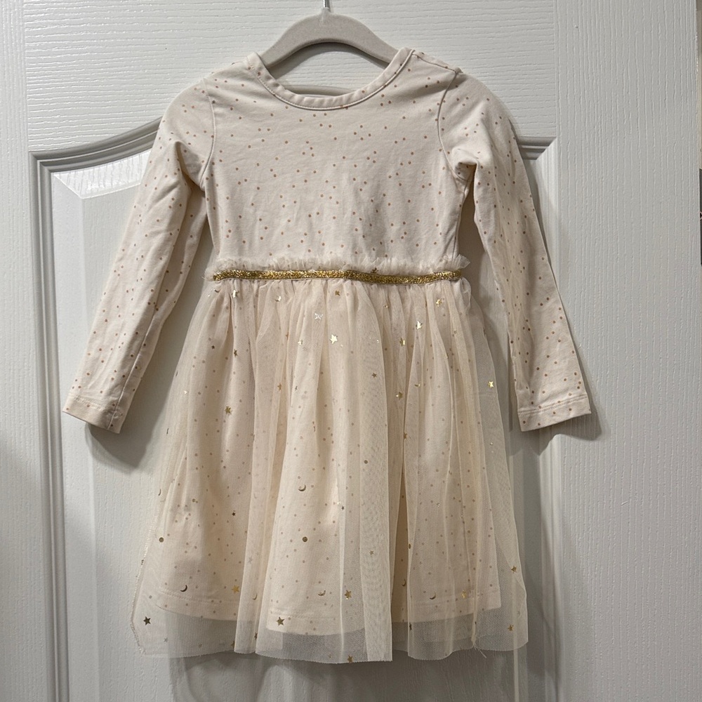 Hanna Andersson Shimmer Tulle Dress Cream Dress with Gold Dots